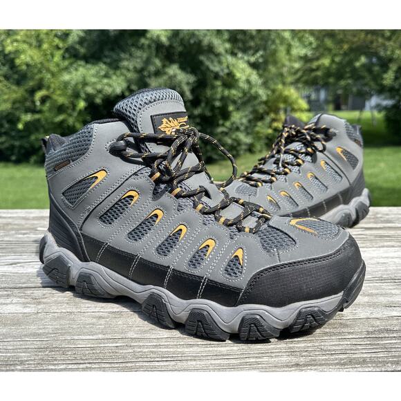 FIELD N FOREST Gray/Yellow Steel Toe Waterproof Work Boots Men’s Size 12 W - Picture 1 of 10